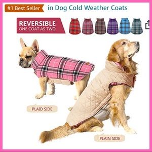 *NEW* Kuoser waterproof dog coats.  Reversible cream or pink plaid.